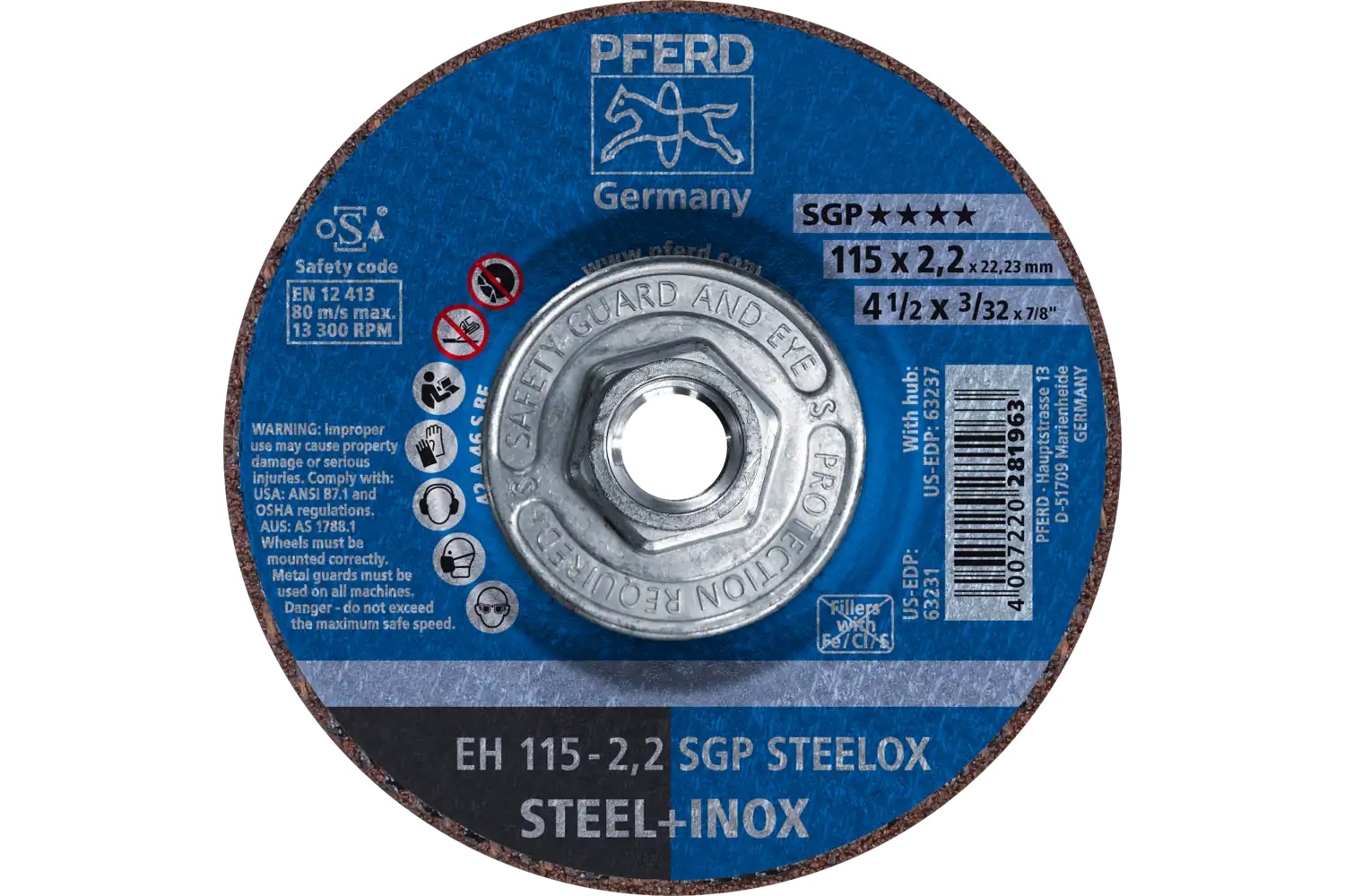Picture of Pferd Cut-Off Wheel, 4-1/2" X 3/32 X 5/8-11, Sgp Steelox, T27, Aluminum Oxide